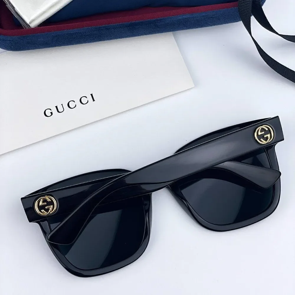 NEW GUCCI GG0034SN 001 Black Grey Square Women Sunglasses